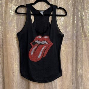 The Rolling Stones Bravado Rhinestone Logo Black Tank Top Large